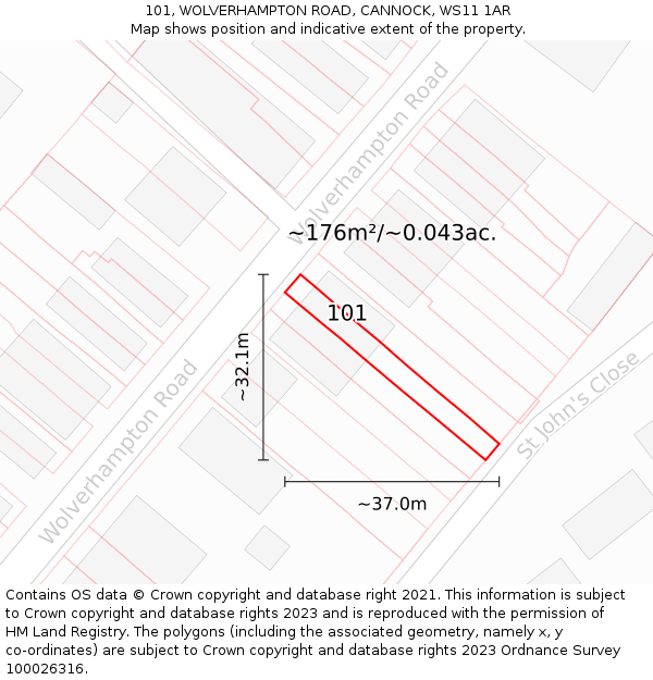 101, WOLVERHAMPTON ROAD, CANNOCK, WS11 1AR: Plot and title map
