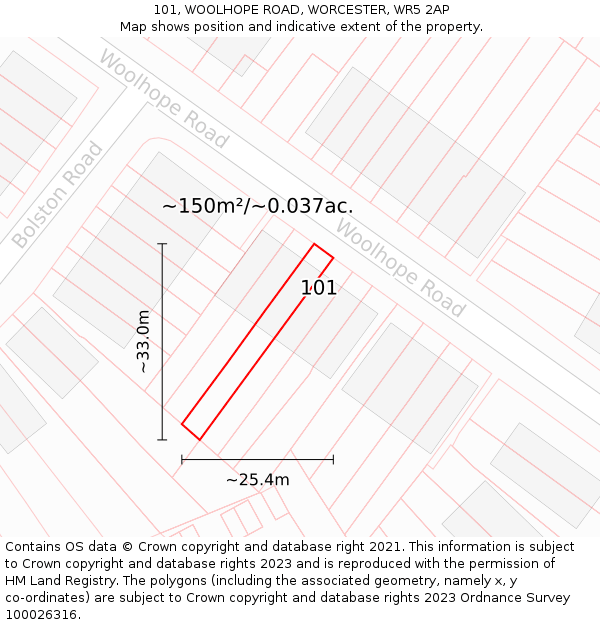 101, WOOLHOPE ROAD, WORCESTER, WR5 2AP: Plot and title map