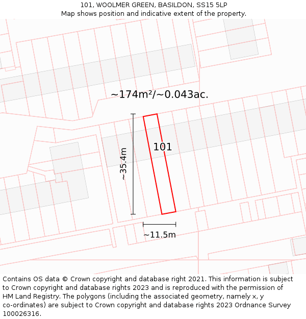 101, WOOLMER GREEN, BASILDON, SS15 5LP: Plot and title map