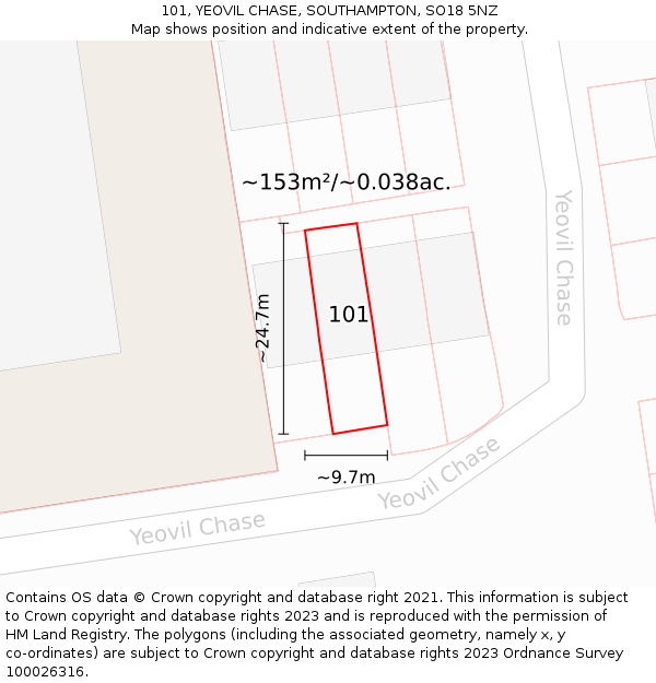 101, YEOVIL CHASE, SOUTHAMPTON, SO18 5NZ: Plot and title map