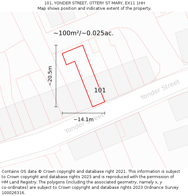101, YONDER STREET, OTTERY ST MARY, EX11 1HH: Plot and title map