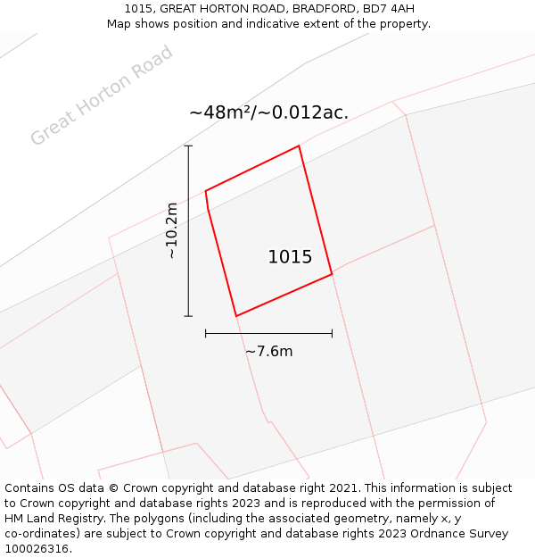 1015, GREAT HORTON ROAD, BRADFORD, BD7 4AH: Plot and title map