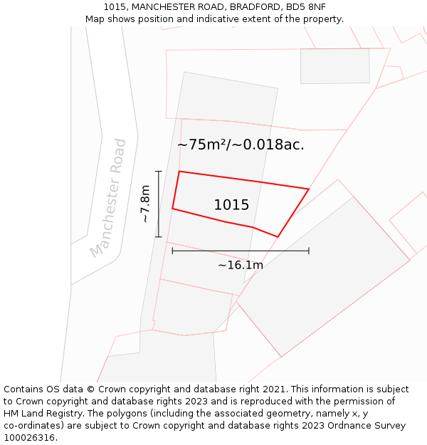1015, MANCHESTER ROAD, BRADFORD, BD5 8NF: Plot and title map