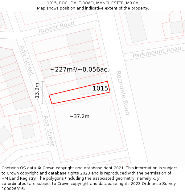 1015, ROCHDALE ROAD, MANCHESTER, M9 8AJ: Plot and title map