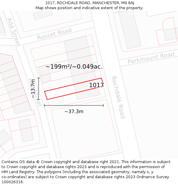 1017, ROCHDALE ROAD, MANCHESTER, M9 8AJ: Plot and title map