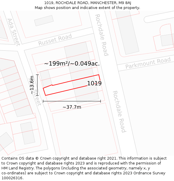1019, ROCHDALE ROAD, MANCHESTER, M9 8AJ: Plot and title map