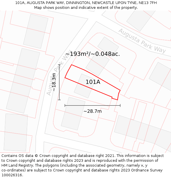 101A, AUGUSTA PARK WAY, DINNINGTON, NEWCASTLE UPON TYNE, NE13 7FH: Plot and title map