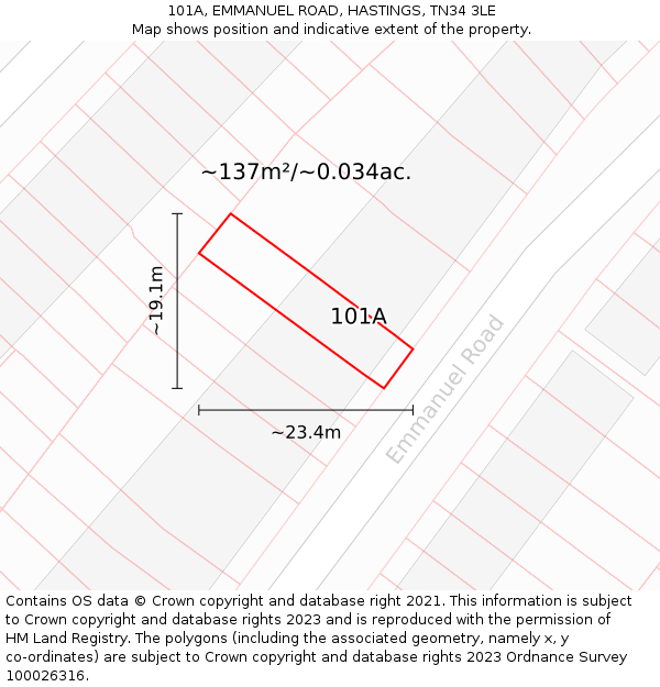 101A, EMMANUEL ROAD, HASTINGS, TN34 3LE: Plot and title map