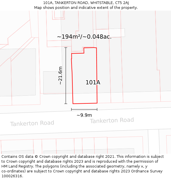 101A, TANKERTON ROAD, WHITSTABLE, CT5 2AJ: Plot and title map