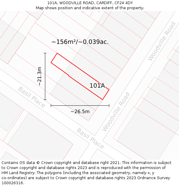101A, WOODVILLE ROAD, CARDIFF, CF24 4DY: Plot and title map