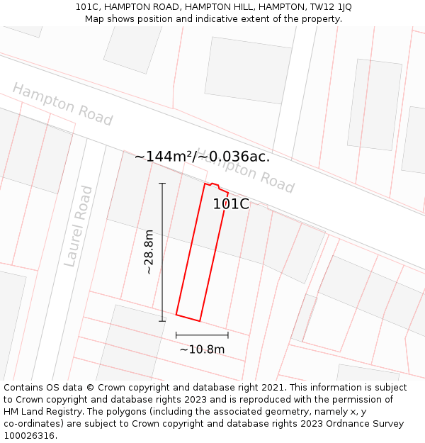 101C, HAMPTON ROAD, HAMPTON HILL, HAMPTON, TW12 1JQ: Plot and title map
