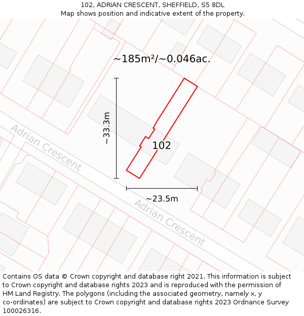 102, ADRIAN CRESCENT, SHEFFIELD, S5 8DL: Plot and title map