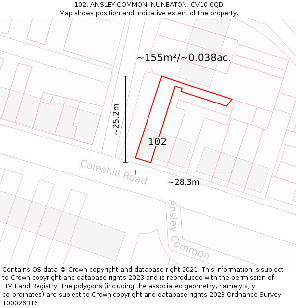 102, ANSLEY COMMON, NUNEATON, CV10 0QD: Plot and title map