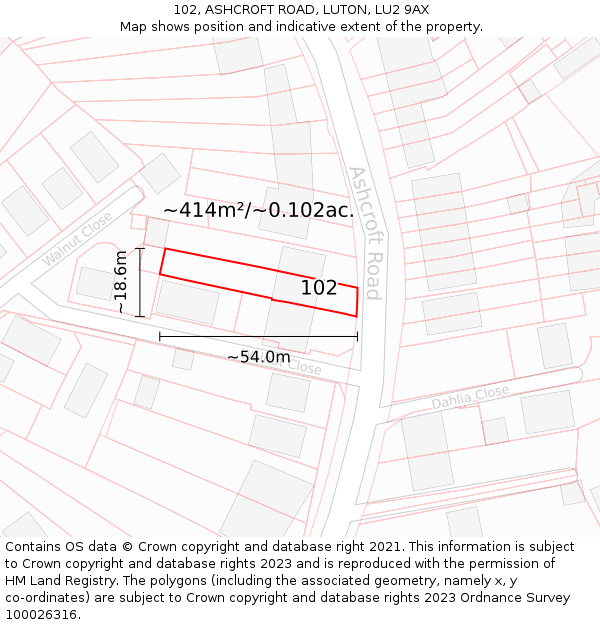 102, ASHCROFT ROAD, LUTON, LU2 9AX: Plot and title map