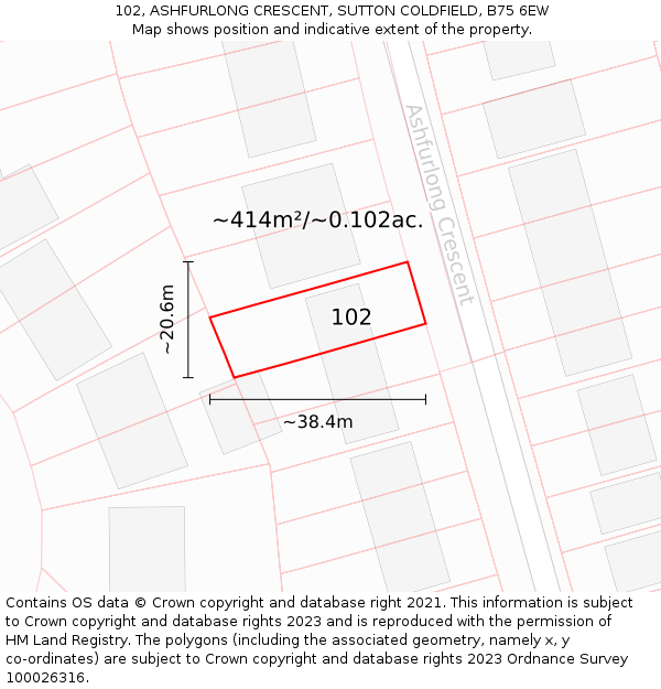 102, ASHFURLONG CRESCENT, SUTTON COLDFIELD, B75 6EW: Plot and title map