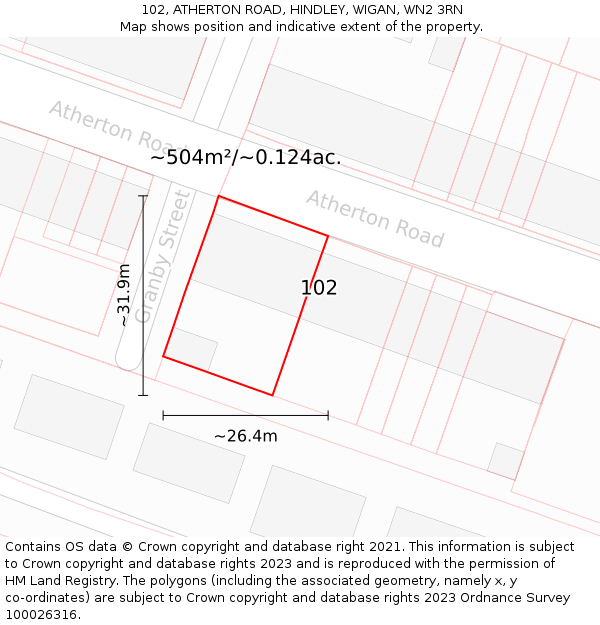 102, ATHERTON ROAD, HINDLEY, WIGAN, WN2 3RN: Plot and title map
