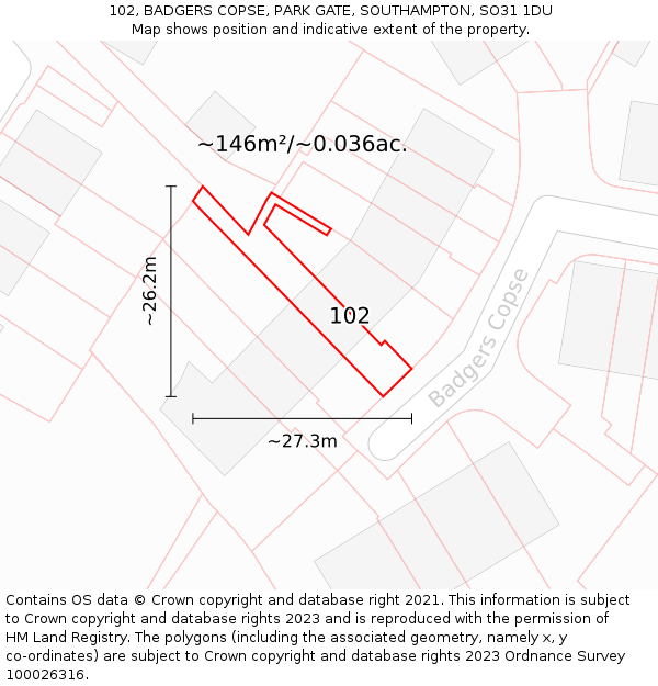 102, BADGERS COPSE, PARK GATE, SOUTHAMPTON, SO31 1DU: Plot and title map