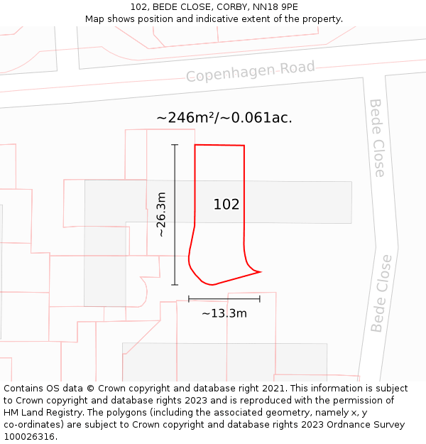 102, BEDE CLOSE, CORBY, NN18 9PE: Plot and title map