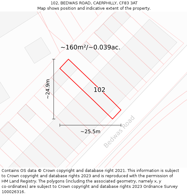 102, BEDWAS ROAD, CAERPHILLY, CF83 3AT: Plot and title map
