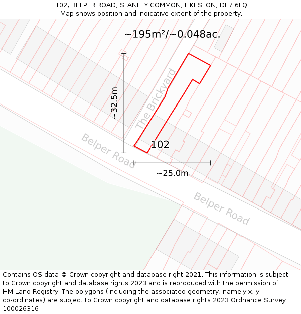 102, BELPER ROAD, STANLEY COMMON, ILKESTON, DE7 6FQ: Plot and title map