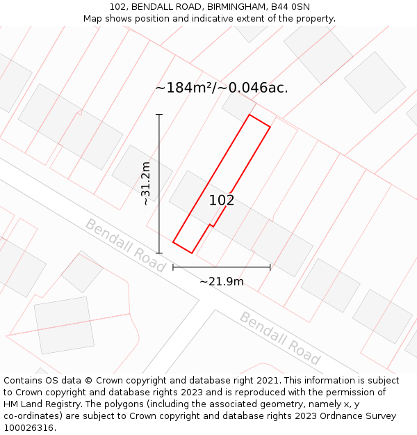 102, BENDALL ROAD, BIRMINGHAM, B44 0SN: Plot and title map