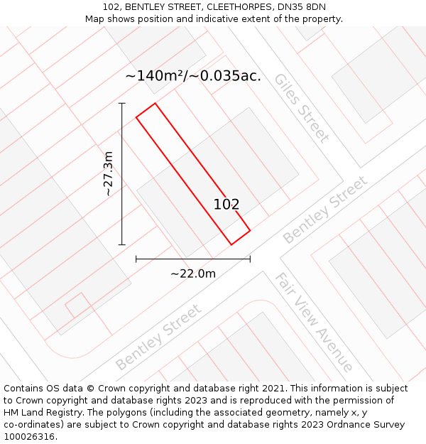 102, BENTLEY STREET, CLEETHORPES, DN35 8DN: Plot and title map