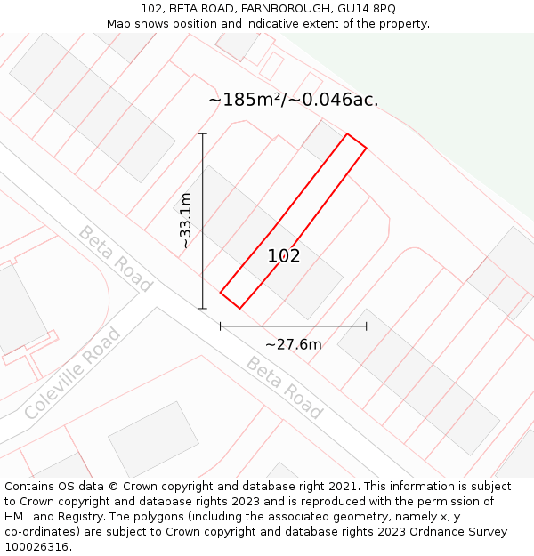 102, BETA ROAD, FARNBOROUGH, GU14 8PQ: Plot and title map