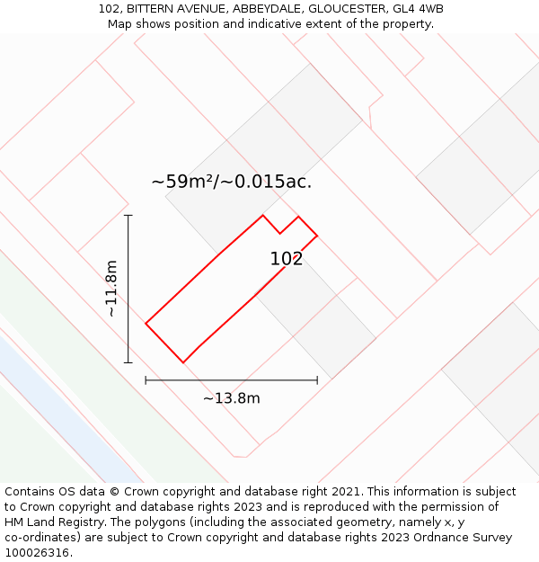 102, BITTERN AVENUE, ABBEYDALE, GLOUCESTER, GL4 4WB: Plot and title map