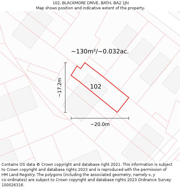 102, BLACKMORE DRIVE, BATH, BA2 1JN: Plot and title map