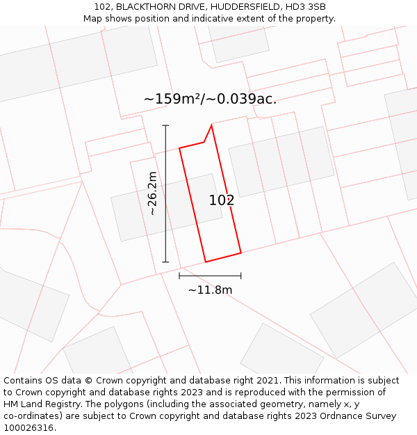 102, BLACKTHORN DRIVE, HUDDERSFIELD, HD3 3SB: Plot and title map