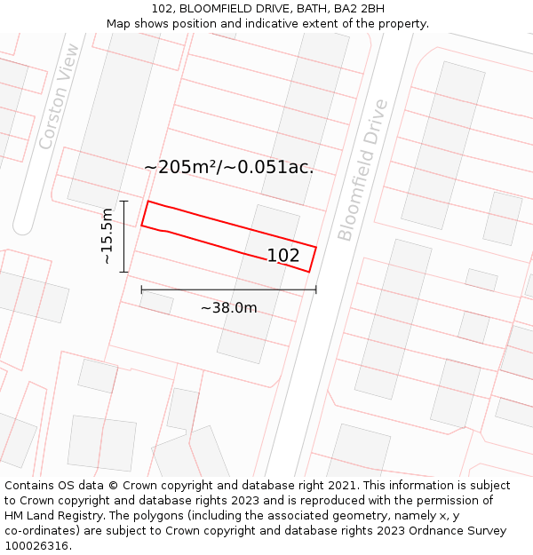 102, BLOOMFIELD DRIVE, BATH, BA2 2BH: Plot and title map
