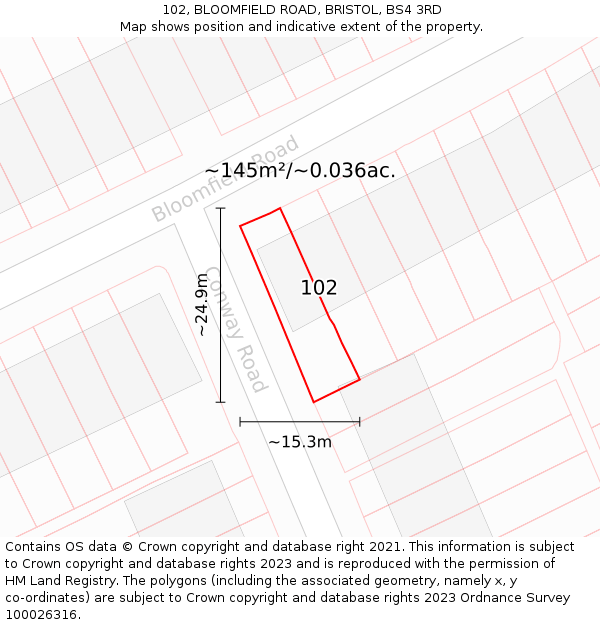 102, BLOOMFIELD ROAD, BRISTOL, BS4 3RD: Plot and title map
