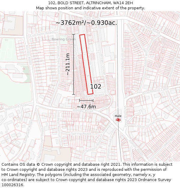 102, BOLD STREET, ALTRINCHAM, WA14 2EH: Plot and title map