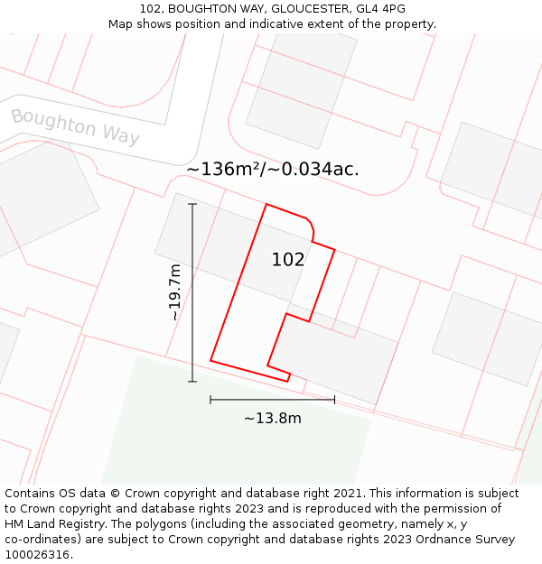 102, BOUGHTON WAY, GLOUCESTER, GL4 4PG: Plot and title map