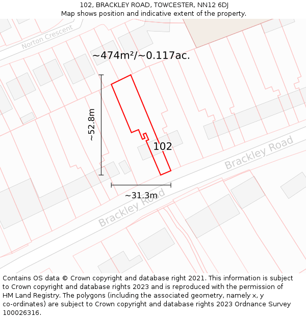 102, BRACKLEY ROAD, TOWCESTER, NN12 6DJ: Plot and title map