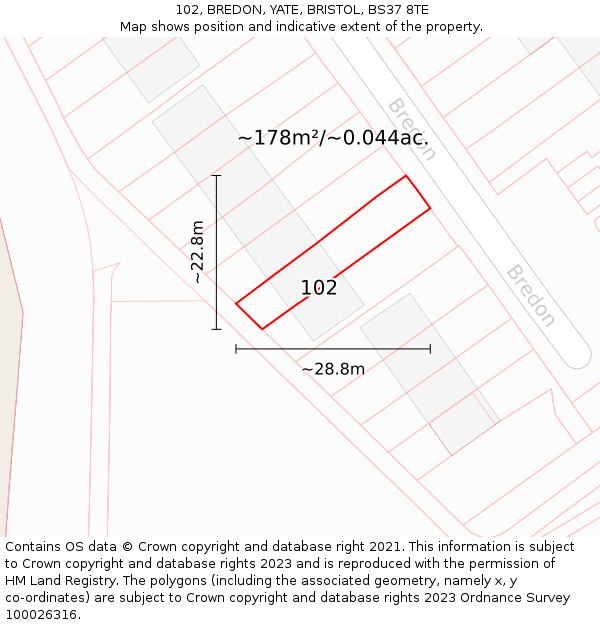 102, BREDON, YATE, BRISTOL, BS37 8TE: Plot and title map