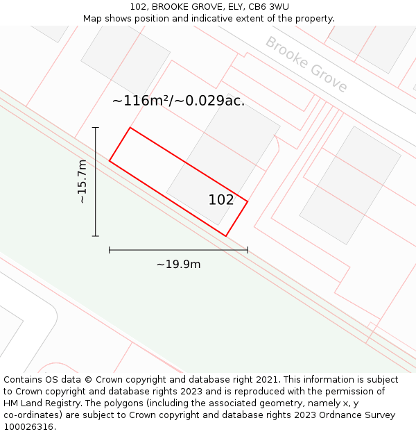 102, BROOKE GROVE, ELY, CB6 3WU: Plot and title map