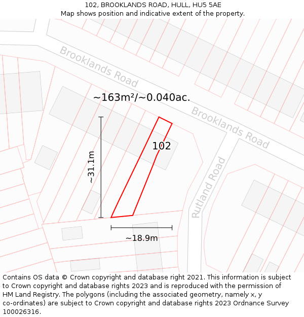 102, BROOKLANDS ROAD, HULL, HU5 5AE: Plot and title map