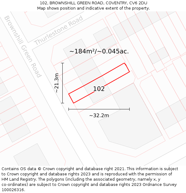 102, BROWNSHILL GREEN ROAD, COVENTRY, CV6 2DU: Plot and title map