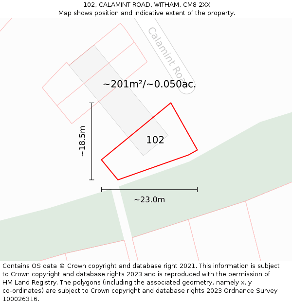 102, CALAMINT ROAD, WITHAM, CM8 2XX: Plot and title map