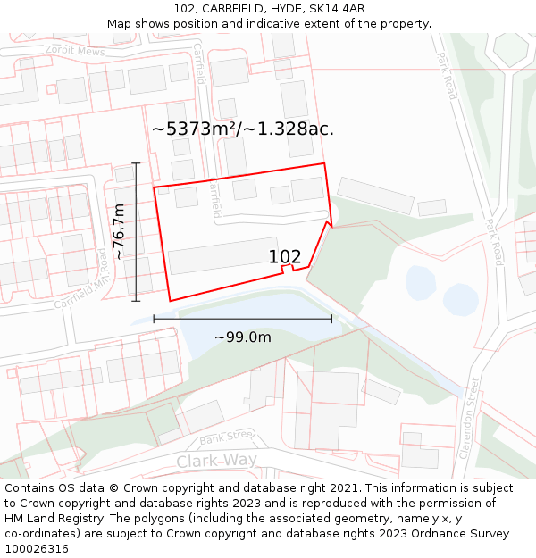 102, CARRFIELD, HYDE, SK14 4AR: Plot and title map