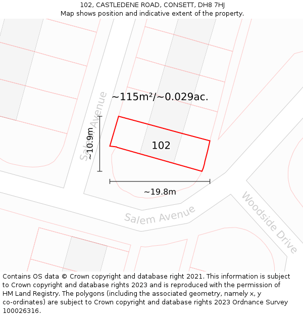 102, CASTLEDENE ROAD, CONSETT, DH8 7HJ: Plot and title map