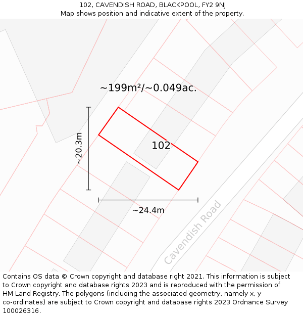 102, CAVENDISH ROAD, BLACKPOOL, FY2 9NJ: Plot and title map