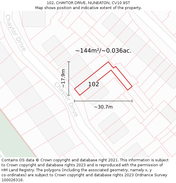 102, CHAYTOR DRIVE, NUNEATON, CV10 9ST: Plot and title map