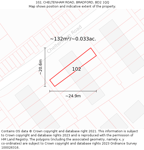 102, CHELTENHAM ROAD, BRADFORD, BD2 1QQ: Plot and title map