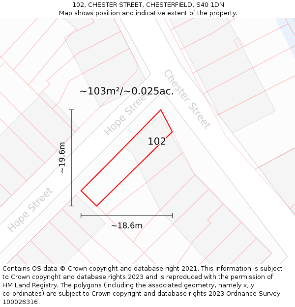 102, CHESTER STREET, CHESTERFIELD, S40 1DN: Plot and title map