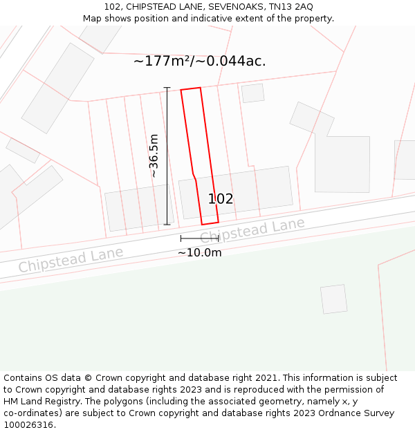 102, CHIPSTEAD LANE, SEVENOAKS, TN13 2AQ: Plot and title map