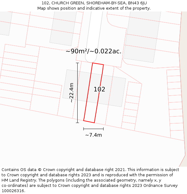 102, CHURCH GREEN, SHOREHAM-BY-SEA, BN43 6JU: Plot and title map