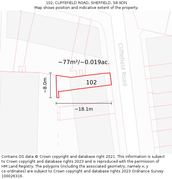 102, CLIFFEFIELD ROAD, SHEFFIELD, S8 9DN: Plot and title map