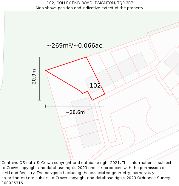 102, COLLEY END ROAD, PAIGNTON, TQ3 3RB: Plot and title map